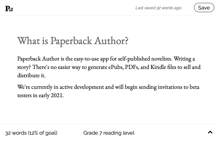 Early preview of the PaperbackAuthor editor